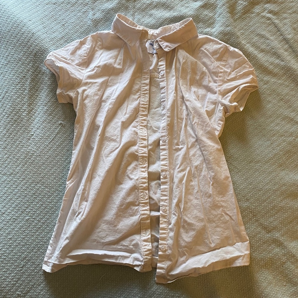 Girl's Fitted Button Down Shirt ~ White ~ XL